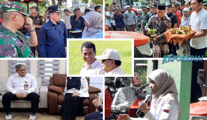 PUSLUH KEMENTAN: Sekapur sirih bagi kelancaran bantual Alsintan Kementan [kanan atas]; Bupati Tarmizi didampingi Dandim 0110 Letkol Inf Beni Maradona berbincang dengan PJ Aceh Barat Kementan, Septalina Pradini [kiri atas]; Kapusluh Tedy Dirhamsyah selaku PJ Pidie Kementan pada kunjungan kerja di Provinsi Aceh [kiri bawah].