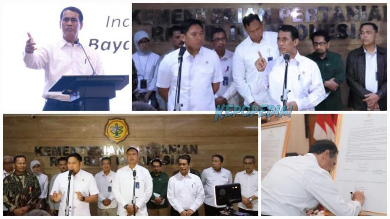 BBPP BATANGKALUKU: Mentan Amran Sulaiman didampingi Wamentan Sudaryono dan pimpinan Bapanas serta Bulog menjawab pers usai Penandatanganan Komitmen bersama antara Kementan, Bapanas dan Perum Bulog bagi pencapaian target swasembada pangan berkelanjutan.