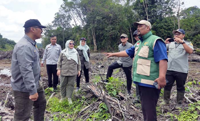 POLBANGTAN BOGOR: Direktur Polbangtan Bogor, Yoyon Haryanto (tengah) bersama Tenaga Ahli Mentan, Hendri Sosiawan dan Kepala BBRMP Provinsi Jambi dan pejabat terkait saat meninjaui lahan 1,2 hektar yang diproyeksikan menjadi bagian dari pengembangan areal tanam padi baru di Kabupaten Batanghari.
