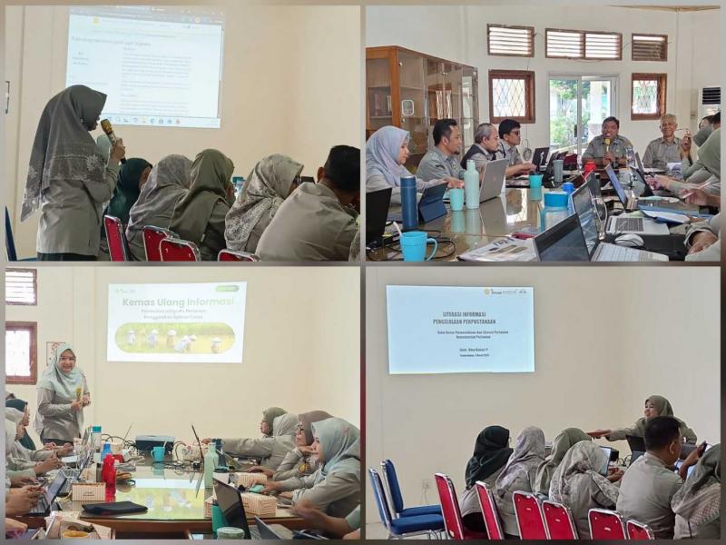 BB PUSTAKA: Kepala BB Pustaka, Eko Nugroho DP mendukung upaya jajarannya, khususnya para pustakawan untuk membekali penyuluh dengan keterampilan literasi digital dan teknik kemas ulang informasi lebih efektif dan menarik. Guna memperkuat diseminasi informasi sehingga meningkatkan kapasitas penyuluh mengelola informasi dengan teknologi digital.