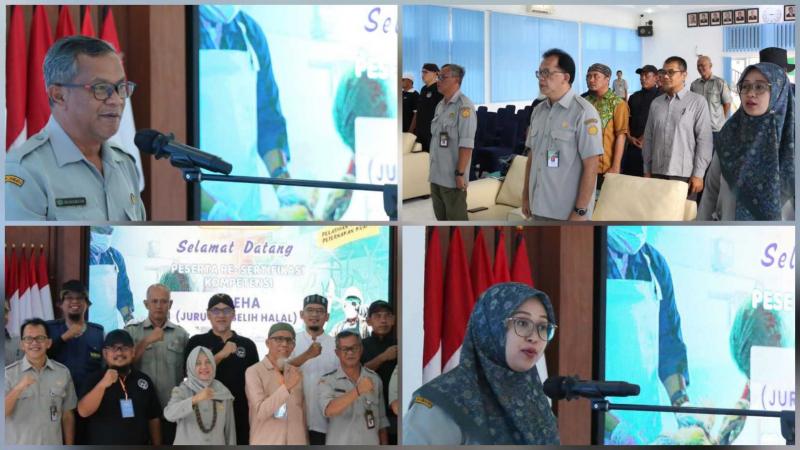 BBPKH CINAGARA: Kepala BBPKH Cinagara, Inneke Kusumawaty diwakili Kabag Umum, Tedy Cahyo SW [kiri atas] membuka `Resertifikasi Kompetensi Juleha` dan Ketua TUK Farissa Romadhiyati [kanan bawah] yang diikuti oleh 11 peserta dari berbagai lembaga dan Rumah Potong Hewan (RPH) untuk memenuhi standar kompetensi nasional.