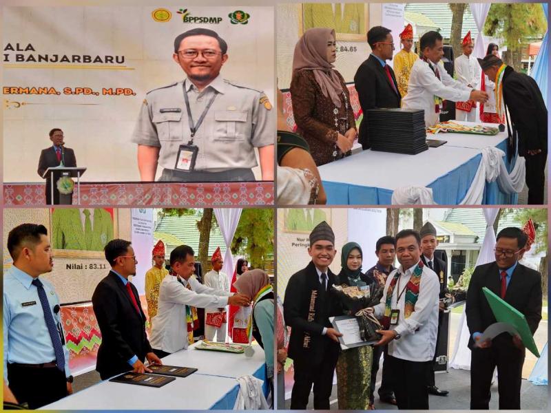 SMKPPN BANJARBARU: Penandatanganan MoU oleh Kepala SMK-PP Negeri Banjarbaru, Angga Tri A.P. dengan instansi dan mitra swasta Iduka di wilayah Kalsel ditandai dengan kegiatan `Pengukuhan dan Pelepasan Lulusan` 82 siswa kelas XII Tahun Pelajaran 2025/2026 sebagai manifestasi komitmen Kementan memperkuat regenerasi pertanian.