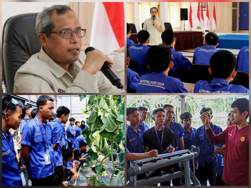 BBPP LEMBANG: Kepala BBPP Lembang, Ajat Jatnika [kiri atas] apresiasi antusias 160 santri aliyah dari SMA Aliyah Pondok Pesantren Darussalam mengikuti kegiatan Edukasi Pertanian, bukti nyata komitmen Kementan khususnya BBPP Lembang terbuka sebagai pusat pembelajaran pertanian bagi seluruh lapisan masyarakat sekaligus mendukung swasembada pangan.