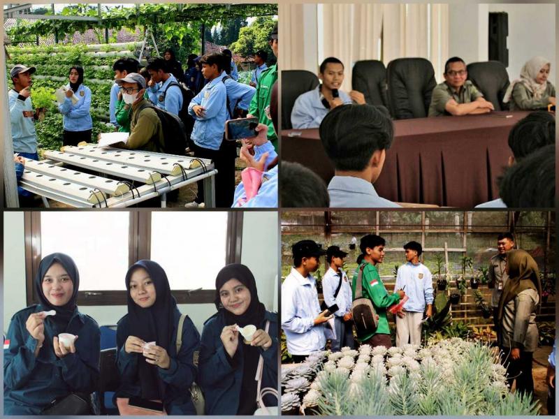 BBPP LEMBANG: Kepala BBPP Lembang, Ajat Jatnika diwakili Widyaiswara Ahli Madya/Ketua Kelompok Program dan Evaluasi, Aris Hanafiah [insert kanan atas] menerima kunjungan `Edukasi Pertanian` bagi 38 siswa dan siswi SMK Skill Village Islamic School Kota Bogor. 