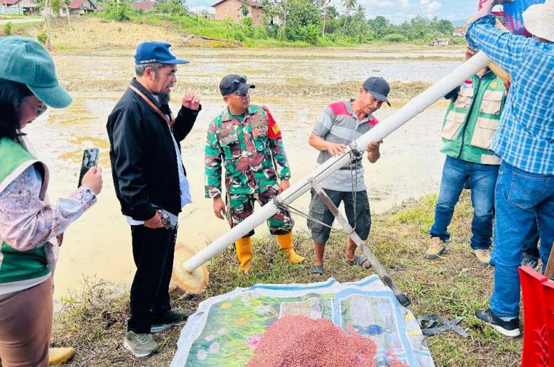 BBPP BATANGKALUKU: Kepala BBPP Batangkaluku, Jamaluddin Al Afgani selaku PJ Swasembada Pangan Sultra [ke-2 kiri] memantau persiapan lapangan pelaksanaan Gertam Serempak Kolaka Timur di wilayah Tirawuta seluas 50 hektare, sebagai bagian dari upaya percepatan musim tanam untuk meningkatkan produksi padi nasional.