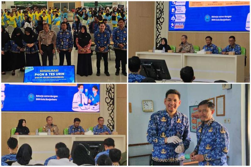 SMKPPN BANJARBARU: Kepala SMKPPN Banjarbaru, Angga Tri A.P. mengatakan kegiatan `Sosialisasi P4GN dan Tes Urin` menjadi bagian dari upaya membangun budaya kerja dan lingkungan pendidikan yang sehat, aman, serta bebas dari penyalahgunaan narkoba serta apresiasi dukungan BNN Kota Banjarbaru atas sinergi yang terus terjalin untuk edukasi kepada pegawai dan peserta didik.
