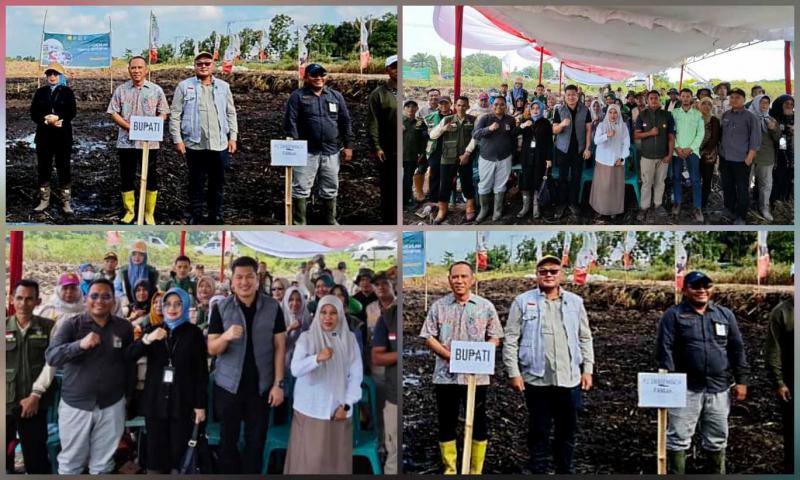 SMKPPN SEMBAWA: Kementan inisiasi Gertam Serempak pada lahan CSR seluas 4 hektar milik Brigade Pangan Sepakat Maju di Kecamatan Pemulutan Barat, Kabupaten Ogan Ilir, Sumsel yang dihadiri Kepala SMKPPN Sembawa, Budi Santoso bersama Kepala BBPKH Cinagara, Inneke Kusumawaty bersama petani, penyuluh, Brigade Pangan dan perwakilan pimpinan sejumlah pihak terkait.