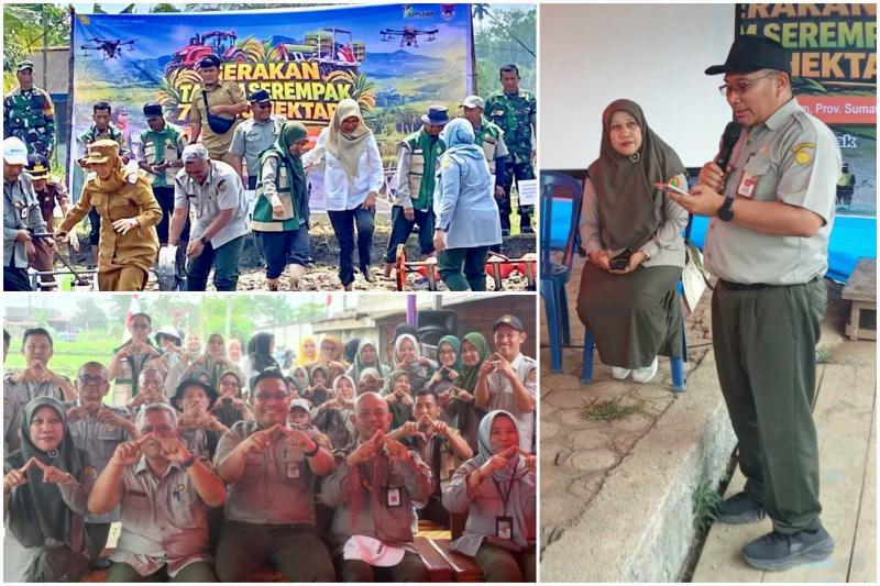 SMKPPN SEMBAWA: Kepala SMKPPN Sembawa, Budi Santoso   [kanan] dalam sambutannya pada Gertam Serempak di Kota Pagar Alam apresiasi dukungan Brigade Pangan, penyuluh, pemerintah daerah, Kementan terus mendorong pemanfaatan lahan secara optimal untuk meningkatkan produktivitas sekaligus memperkuat swasembada pangan nasional.