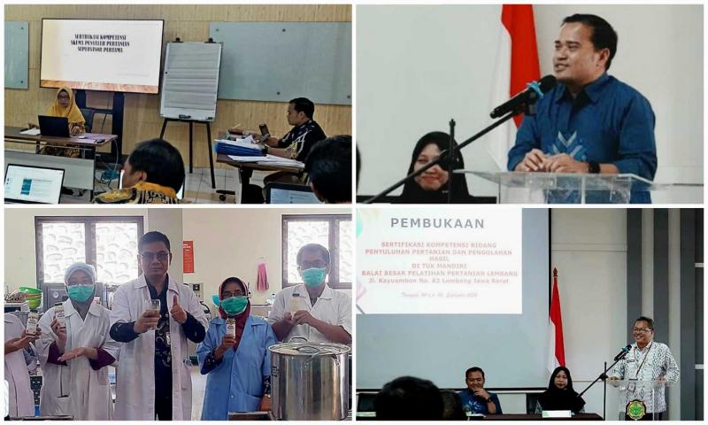 BBPP LEMBANG: Kepala BBPP Lembang, Ahmad Dedy Syathori selaku Asesor Kompetensi Bidang Penyuluhan Pertanian [insert kanan atas] hadiri pembukaan kegiatan Sertifikasi Kompetensi oleh Kakelsi Standarisasi dan Sertifikasi Pertanian - (Puslatan, Eka Herissuparman [insert kanan bawah] yang diikuti oleh 14 orang peserta (asesi).