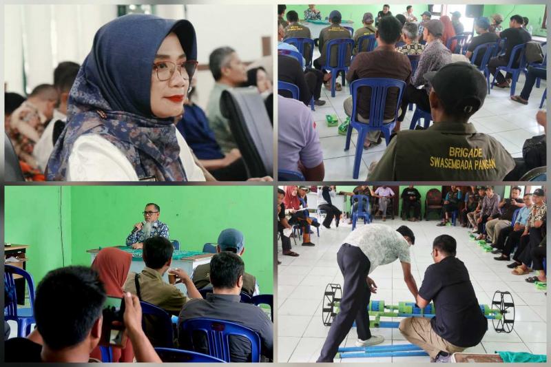 BB PUSTAKA: Plt Kepala BB Pustaka, Inneke Kusumawaty [insert, kiri atas] mengatakan Bimtek diikuti 10 Brigade Pangan (BP) wilayah selatan Kabupaten Lebak pada delapan kecamatan. Kemandirian BP membuat dan mengoperasikan alat tanam diharapkan mendukung penerapan metode PM-AAS lebih luas, sesuai kondisi lahan dan kebutuhan petani di wilayah selatan Kabupaten Lebak.