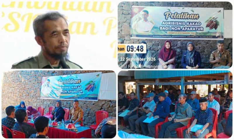BBPP BATANGKALUKU: Kepala BBPP Batangkaluku, Jamaluddin Al Afgani [insert kiri atas] mengingatkan peserta pelatihan, bahwa petani perlu memahami aspek agribisnis agar mampu mengembangkan usaha tani akan lebih produktif, efisien dan berkelanjutan. Guna menghadapi perkembangan teknologi, tuntutan peningkatan daya saing produk kakao dan penguatan kapasitas petani secara berkelanjutan. 
