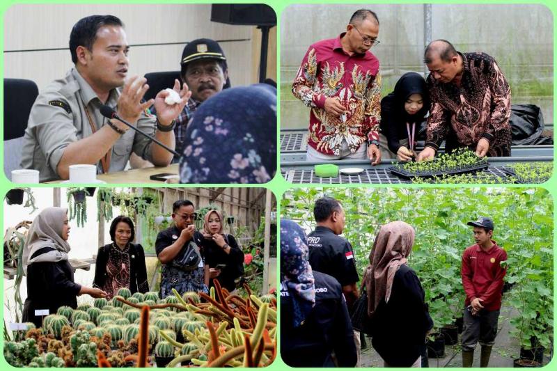 BBPP LEMBANG: Kepala BBPP Lembang, Ahmad Dedy Syathori [insert, kanan atas] apresiasi atensi dan antusias Legislator Kabupaten Wonosobo, Jateng, untuk mengetahui strategi pengembangan pembibitan hortikultura dan integrasi sektor peternakan berkelanjutan serta transformasi Smart Greenhouse bagi kemandirian hortikultura pada BBPP Lembang.